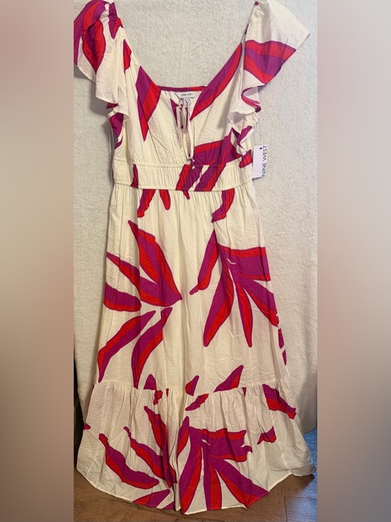 Nine West Dresses & Skirts - Nine West Ivory Maxi Dress with Pink & Red Leaf Pattern